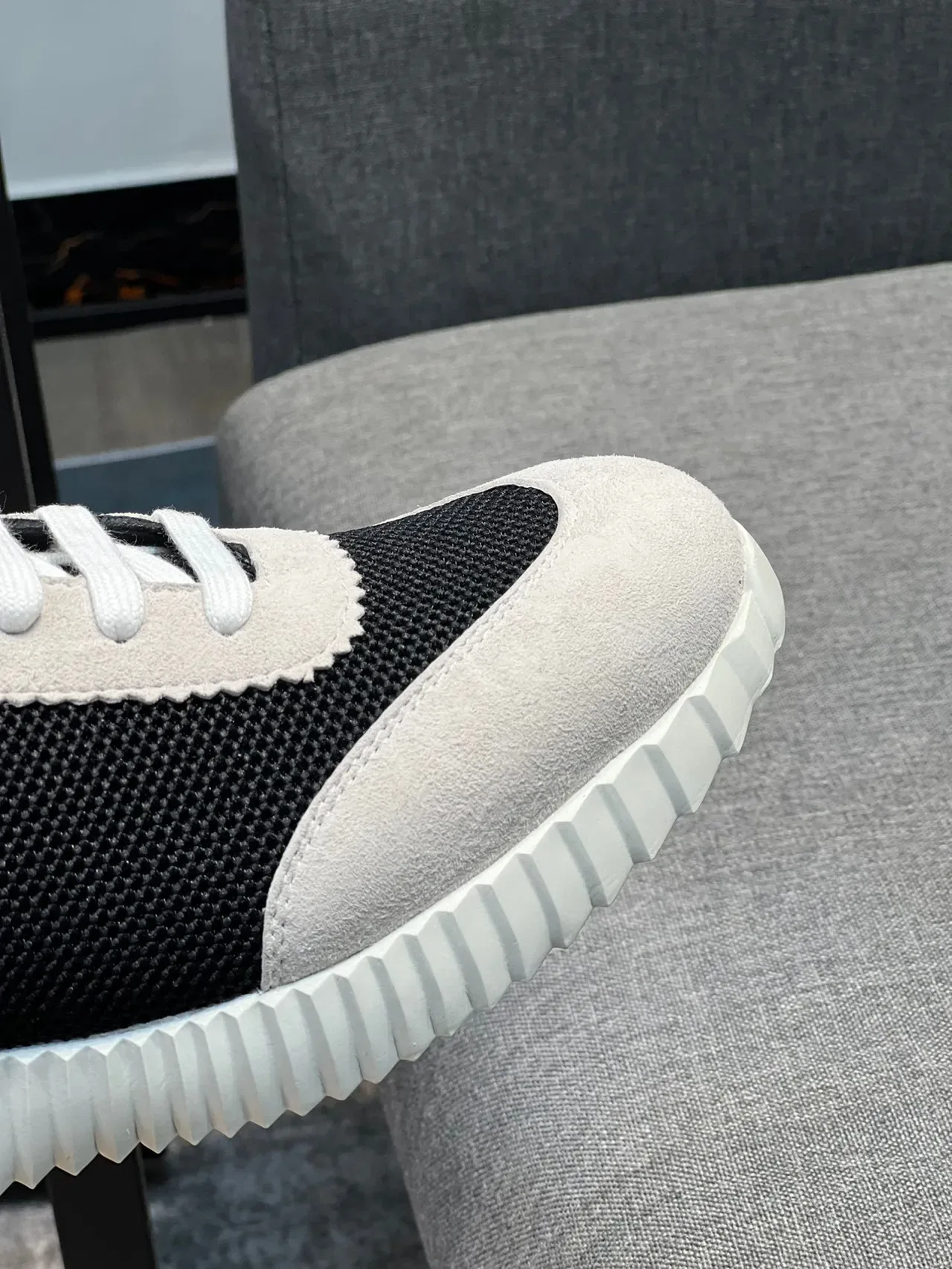 Black and White Mesh-Suede Low-Top Sneaker 4