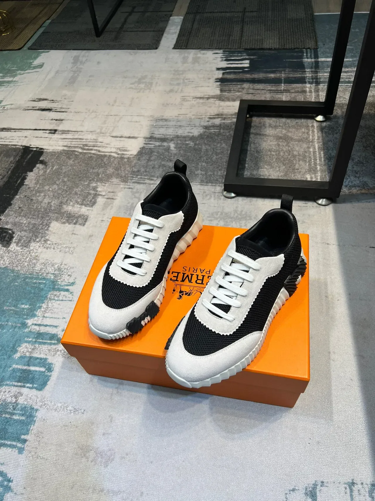 Black and White Mesh-Suede Low-Top Sneaker 5