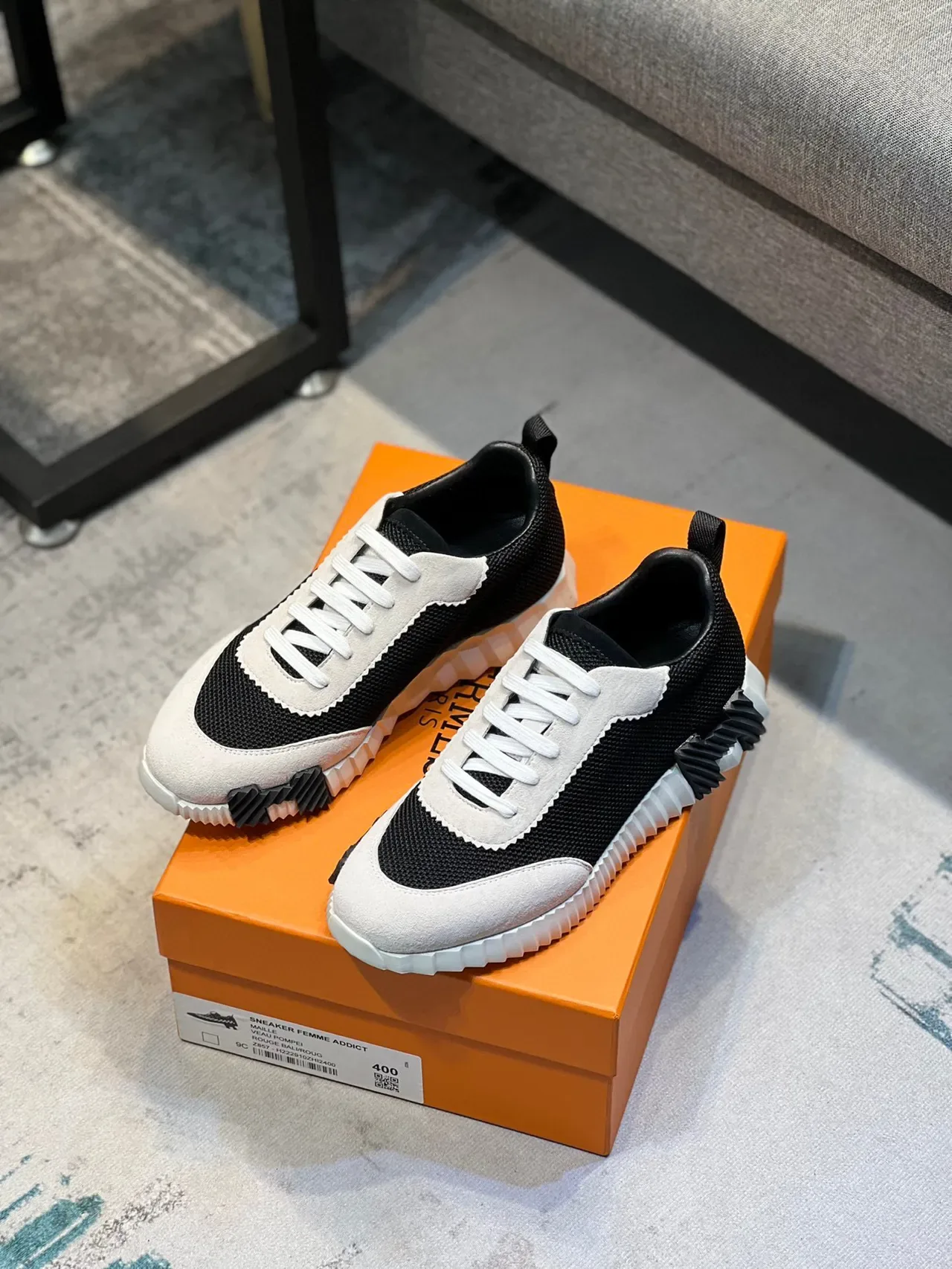 Black and White Mesh-Suede Low-Top Sneaker 7