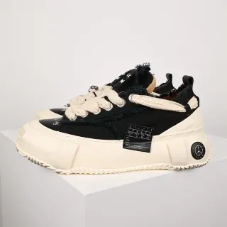 Black Beige Chunky Sculpted Sole Frayed Textile Upper Lifestyle Sneakers