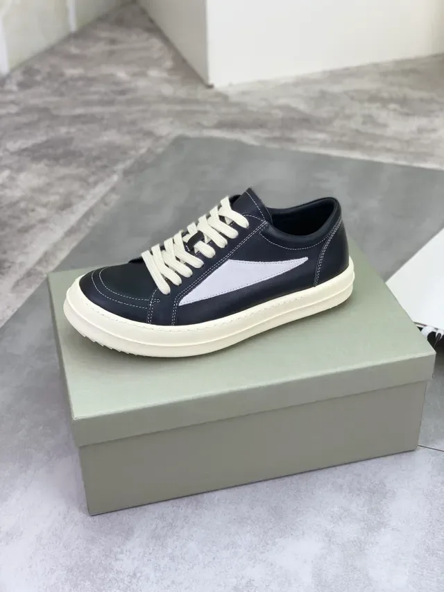 Black Beige Leather Upper Contrast Side Panel Sneakers 4