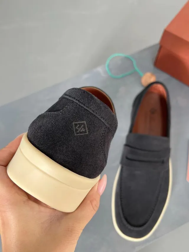 Black Beige Suede Penny Strap Loafer 6