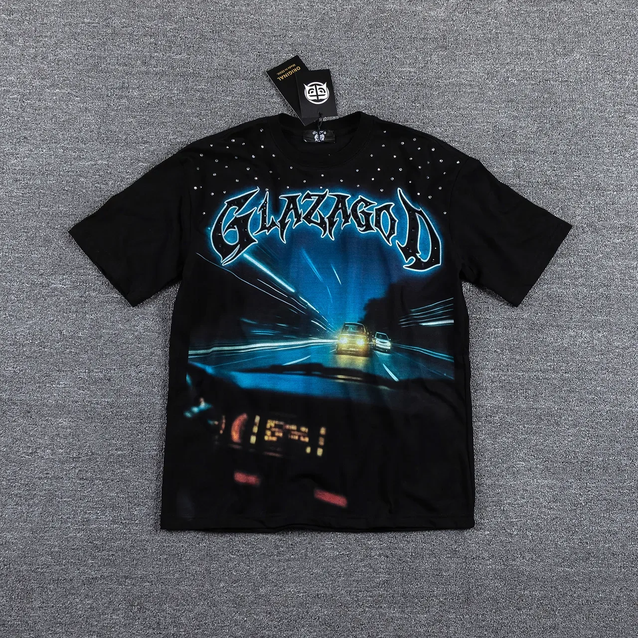 Black Blue Graphic-Print Oversized Fit T-Shirt 2