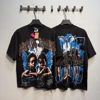 Black Blue Graphic-Print Oversized Fit Top