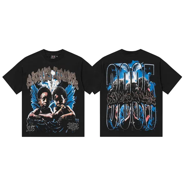 Black Blue Graphic-Print Oversized Fit Top 2