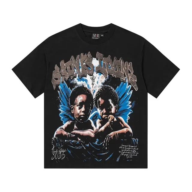 Black Blue Graphic-Print Oversized Fit Top 3