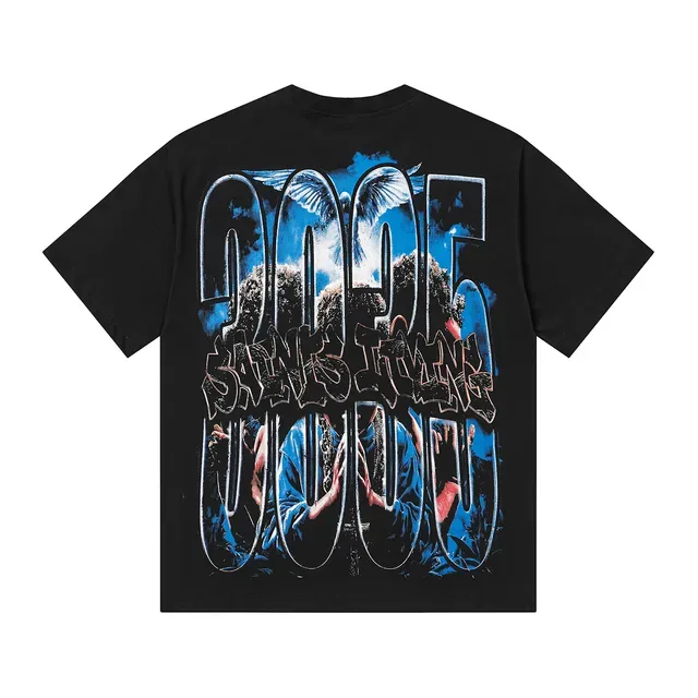 Black Blue Graphic-Print Oversized Fit Top 4