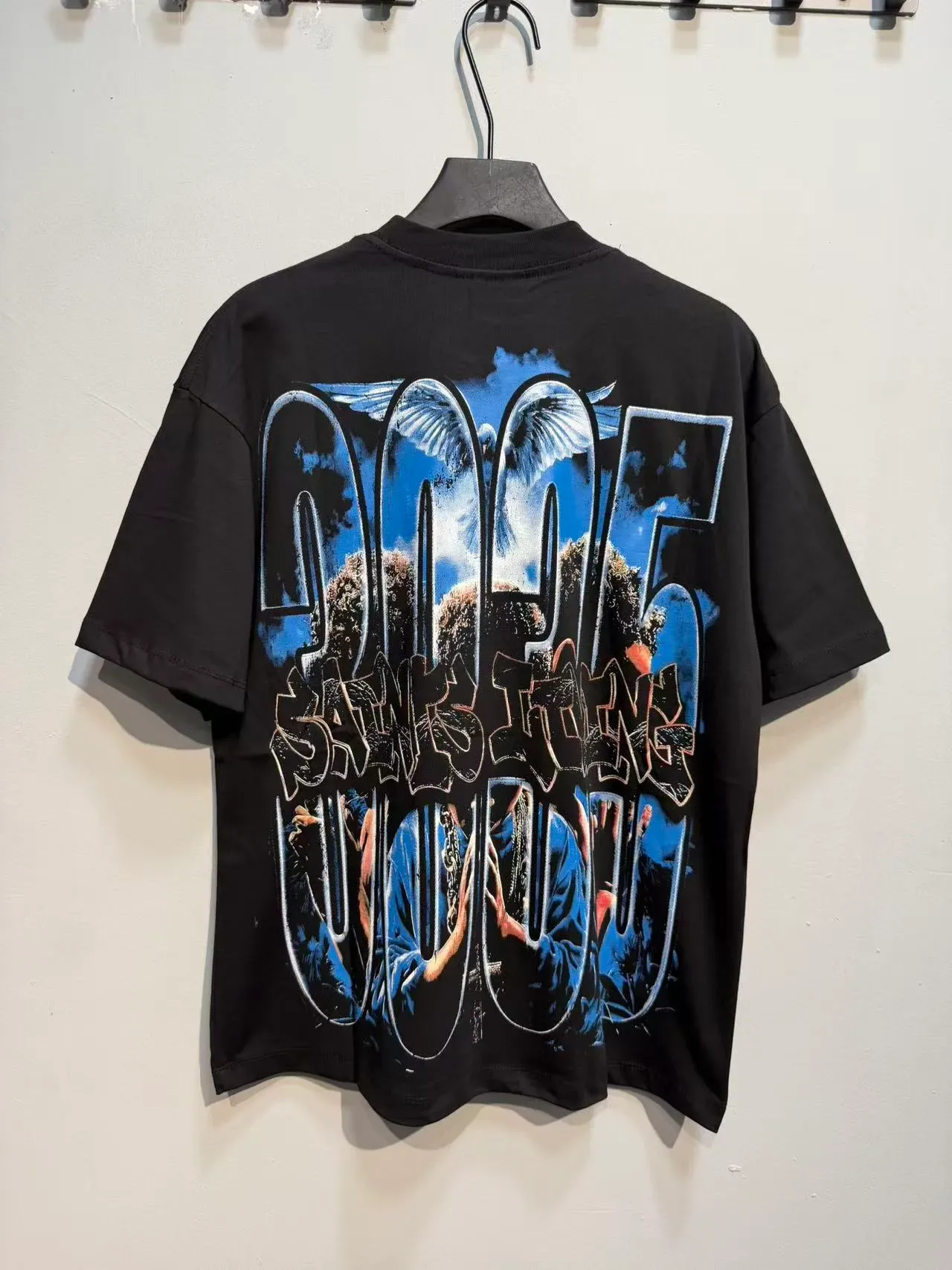 Black Blue Graphic-Print Oversized Fit Top 6