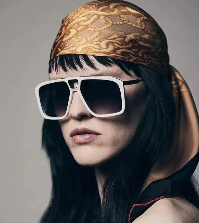Black Brown Angular Oversized Frame Cutout Bridge Detail Sunglasses 2