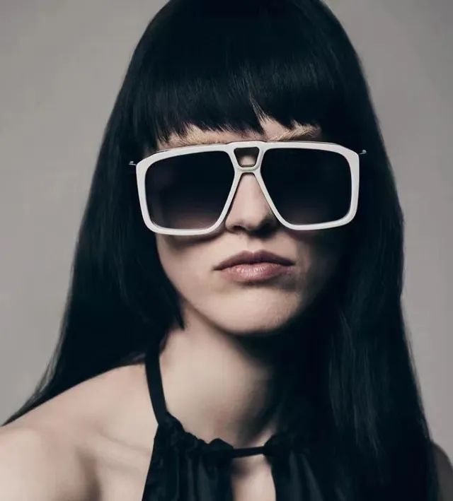 Black Brown Angular Oversized Frame Cutout Bridge Detail Sunglasses 3