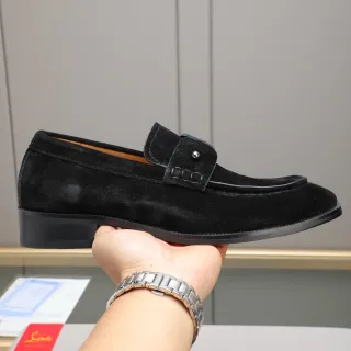 黑色棕色麂皮鞍带乐福鞋