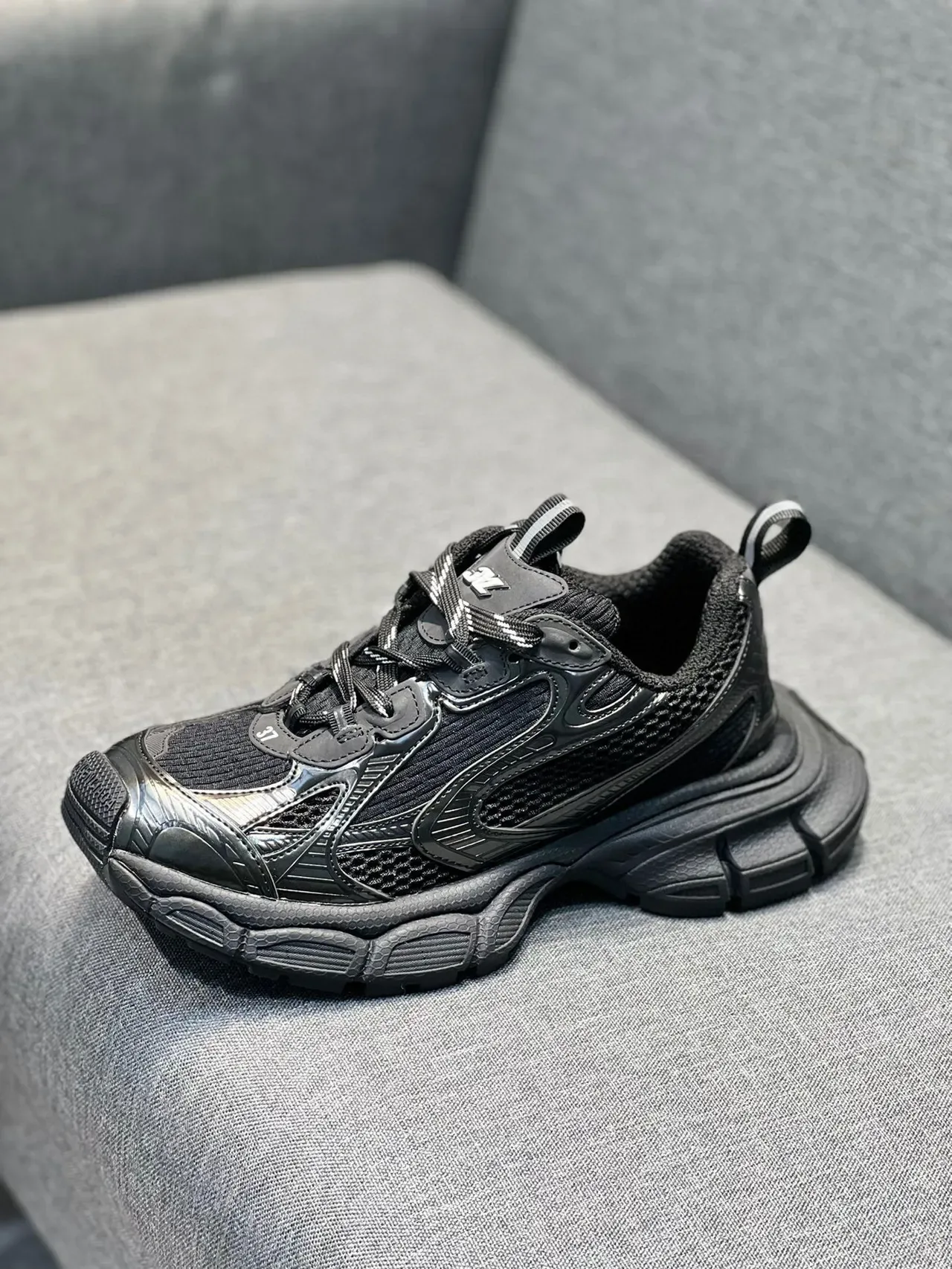 Black Chunky Sole Mesh and Synthetic Overlay Lifestyle Sneaker 5