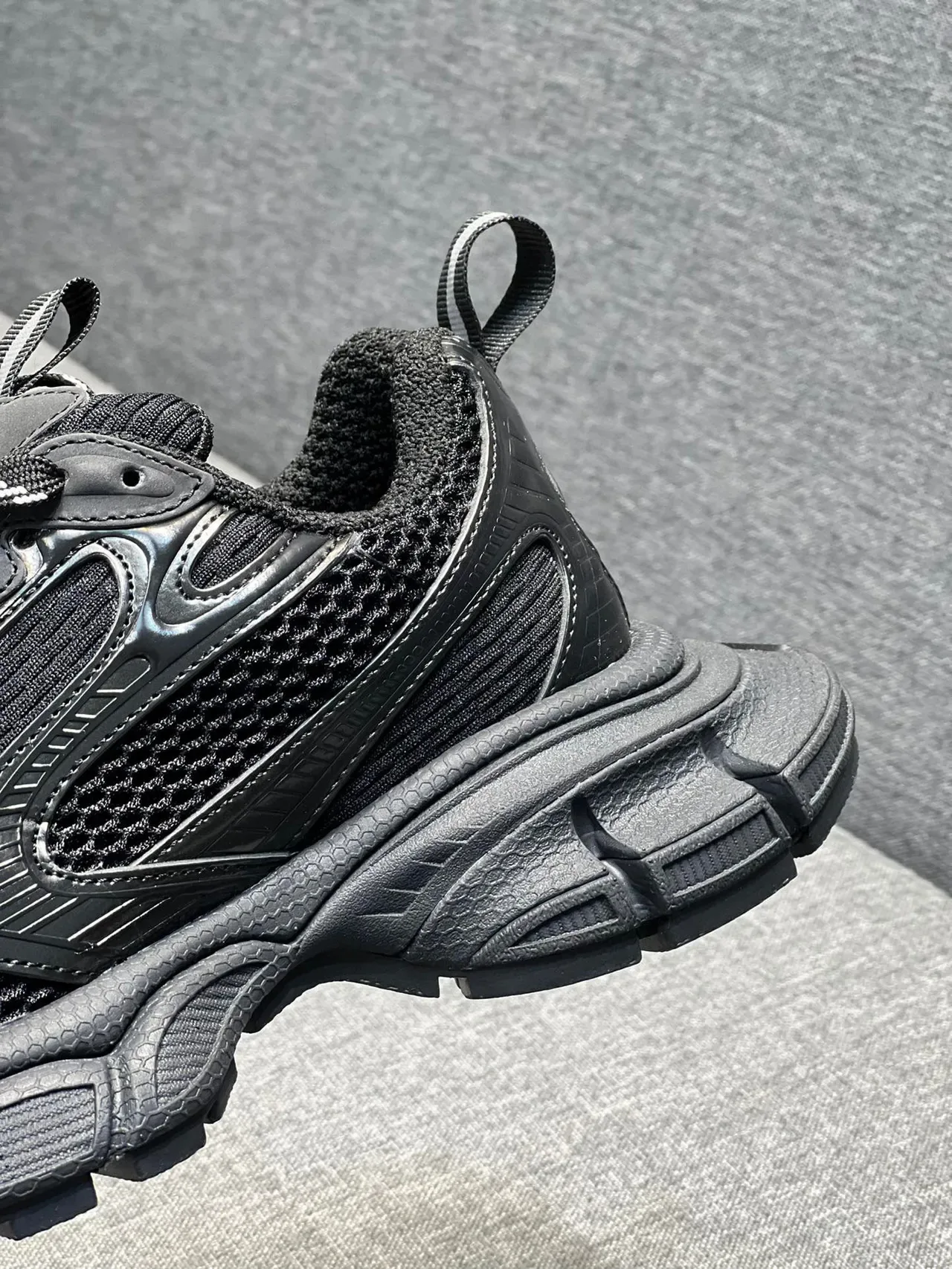 Black Chunky Sole Mesh and Synthetic Overlay Lifestyle Sneaker 9