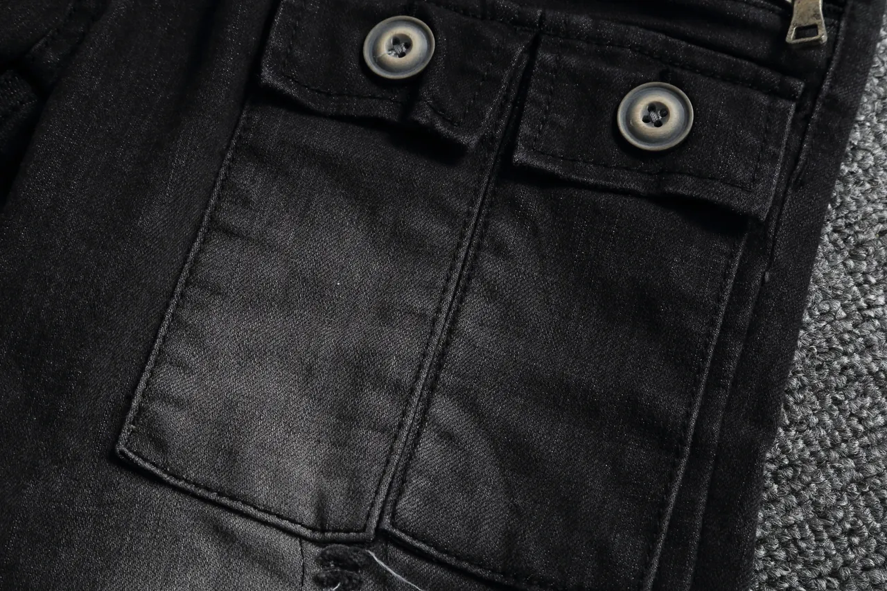 Black Distressed Cargo-Pocket Zipper-Accent Denim Shorts 13