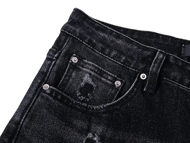 Black Distressed Embroidered Floral Slim-Fit Jeans 7