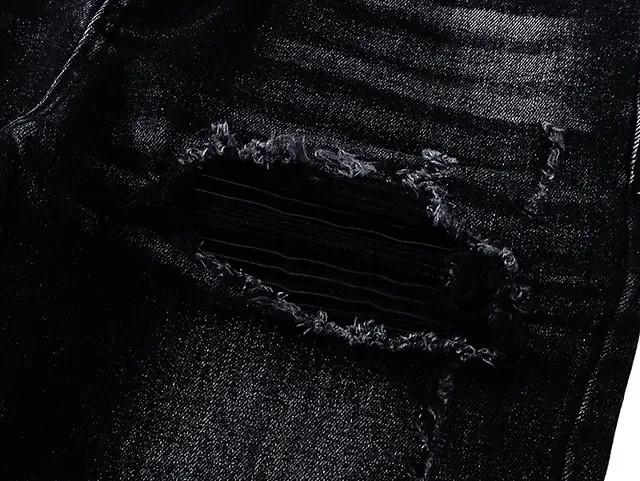 Black Distressed Embroidered Floral Slim-Fit Jeans 9