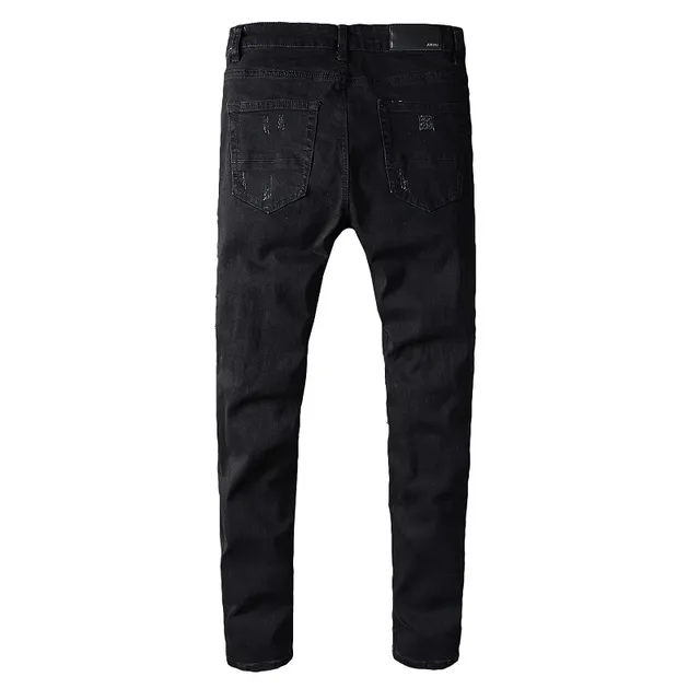 काला distressed patchwork slim-fit जीन्स 2