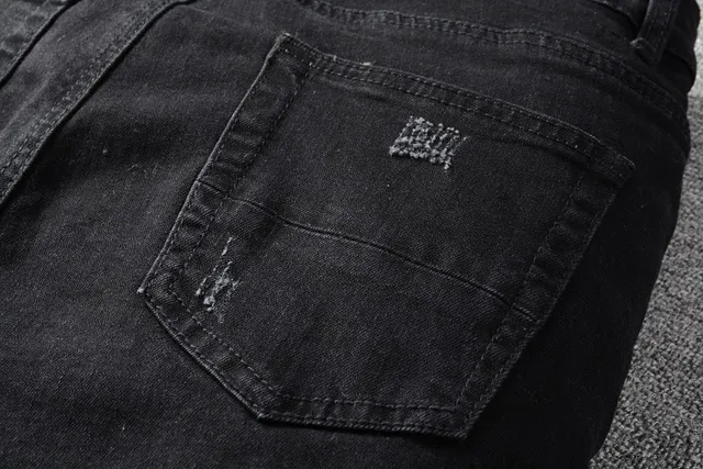 काला distressed patchwork slim-fit जीन्स 16