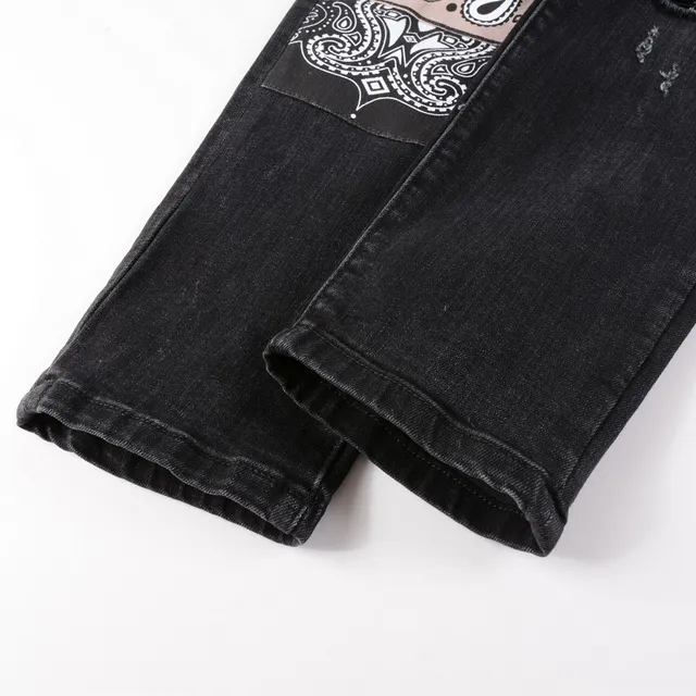 Black Distressed Slim-Fit Patch-Appliquéd Jeans 3