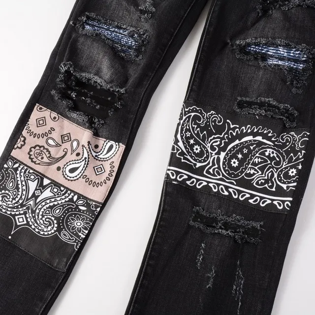 Black Distressed Slim-Fit Patch-Appliquéd Jeans 8