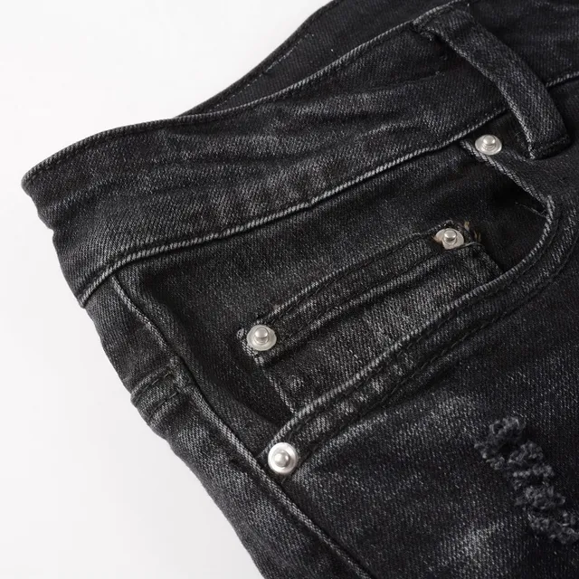 Black Distressed Slim-Fit Patch-Appliquéd Jeans 10