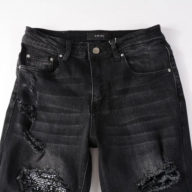 Black Distressed Slim-Fit Patch-Appliquéd Jeans 13