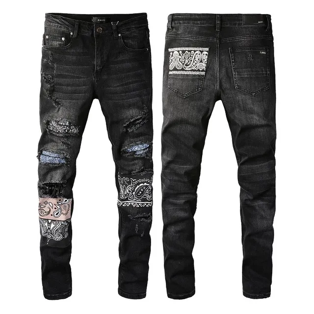 Black Distressed Slim-Fit Patch-Appliquéd Jeans 14