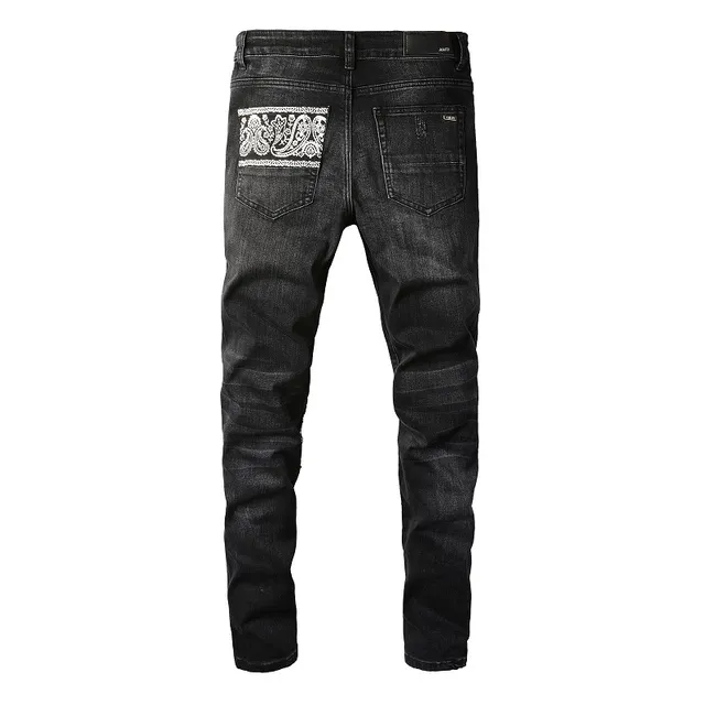 Black Distressed Slim-Fit Patch-Appliquéd Jeans 15