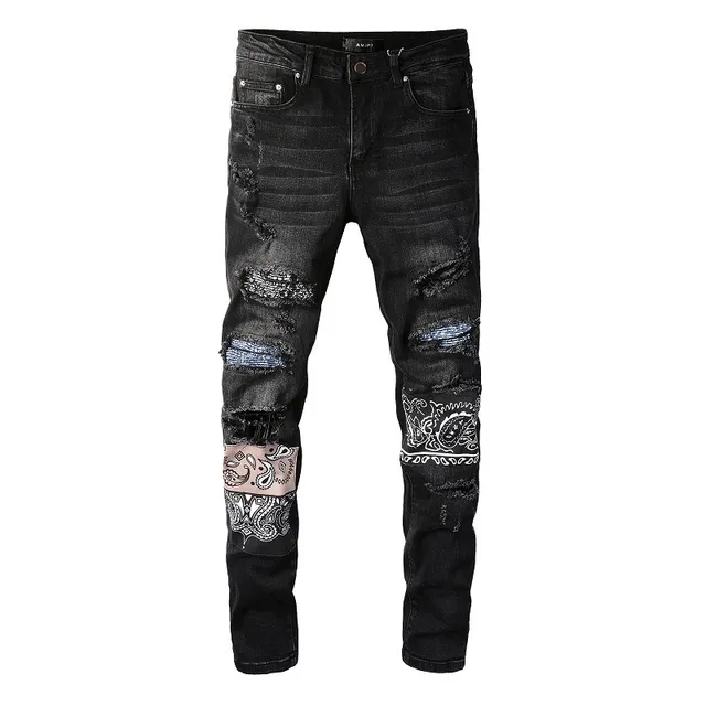Black Distressed Slim-Fit Patch-Appliquéd Jeans 16