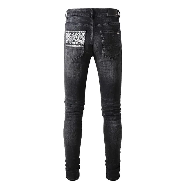 Black Distressed Slim-Fit Patch-Appliquéd Jeans 17