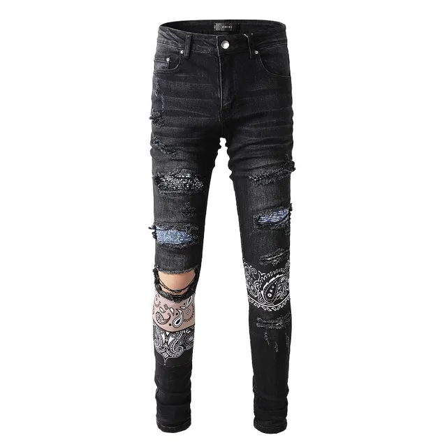 Black Distressed Slim-Fit Patch-Appliquéd Jeans 19