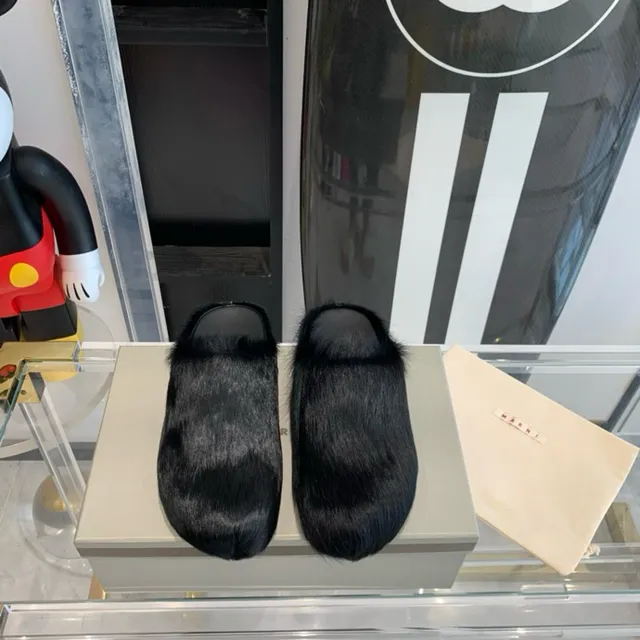 Black Fur-Covered Open-Back Slipper 6