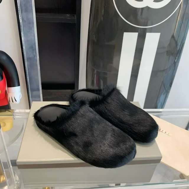 Black Fur-Covered Open-Back Slipper 8