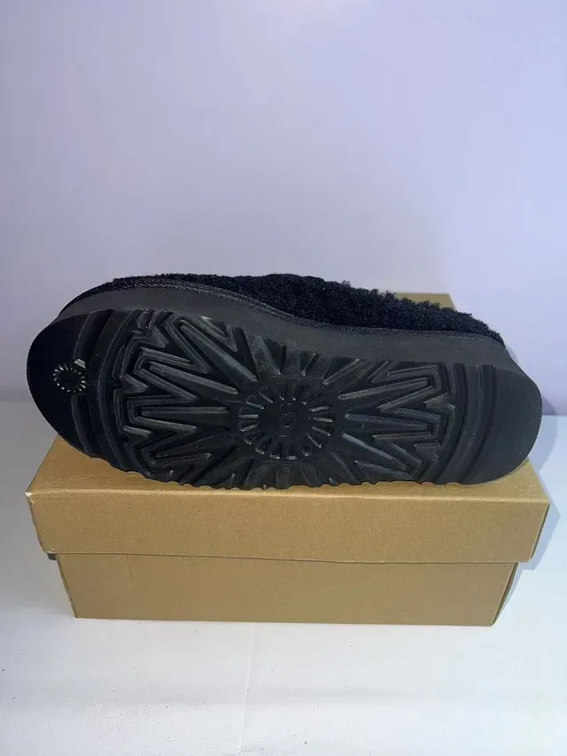 Black Fuzzy Shearling-Like Upper Woven Metallic Thread Detail Casual Shoes 2