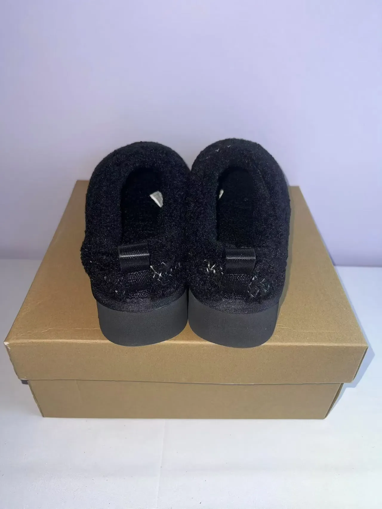 Black Fuzzy Shearling-Like Upper Woven Metallic Thread Detail Casual Shoes 5