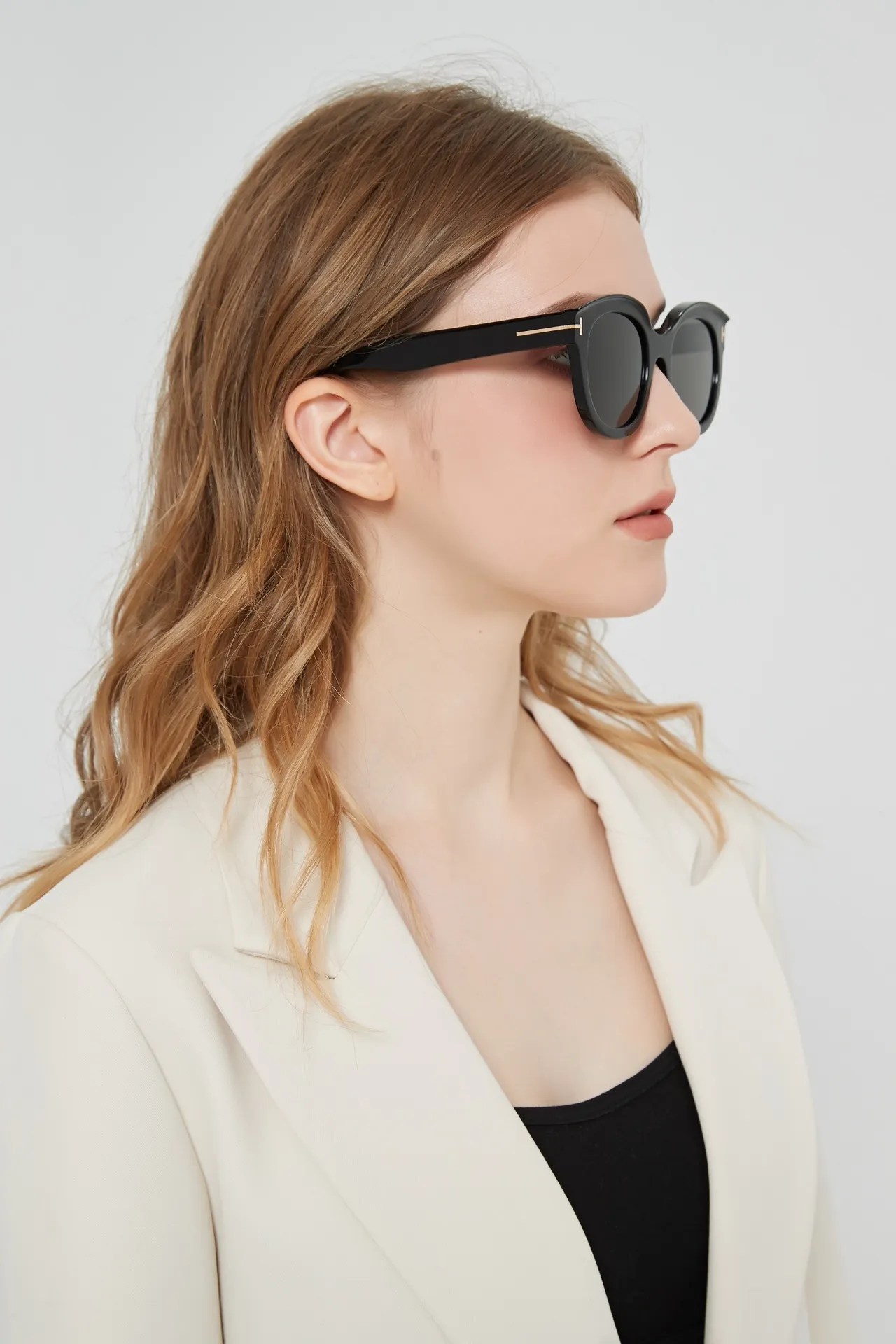 Black Gold Cat-Eye Silhouette Thick Frame Sunglasses 5