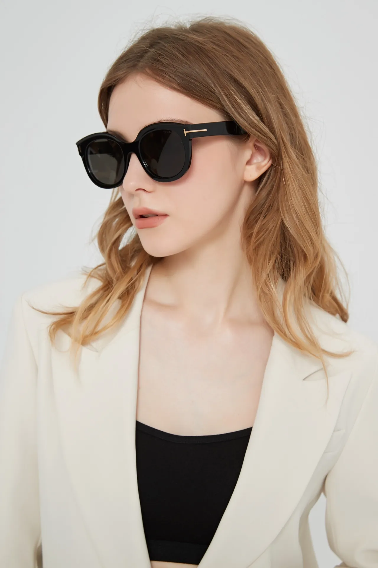Black Gold Cat-Eye Silhouette Thick Frame Sunglasses 6