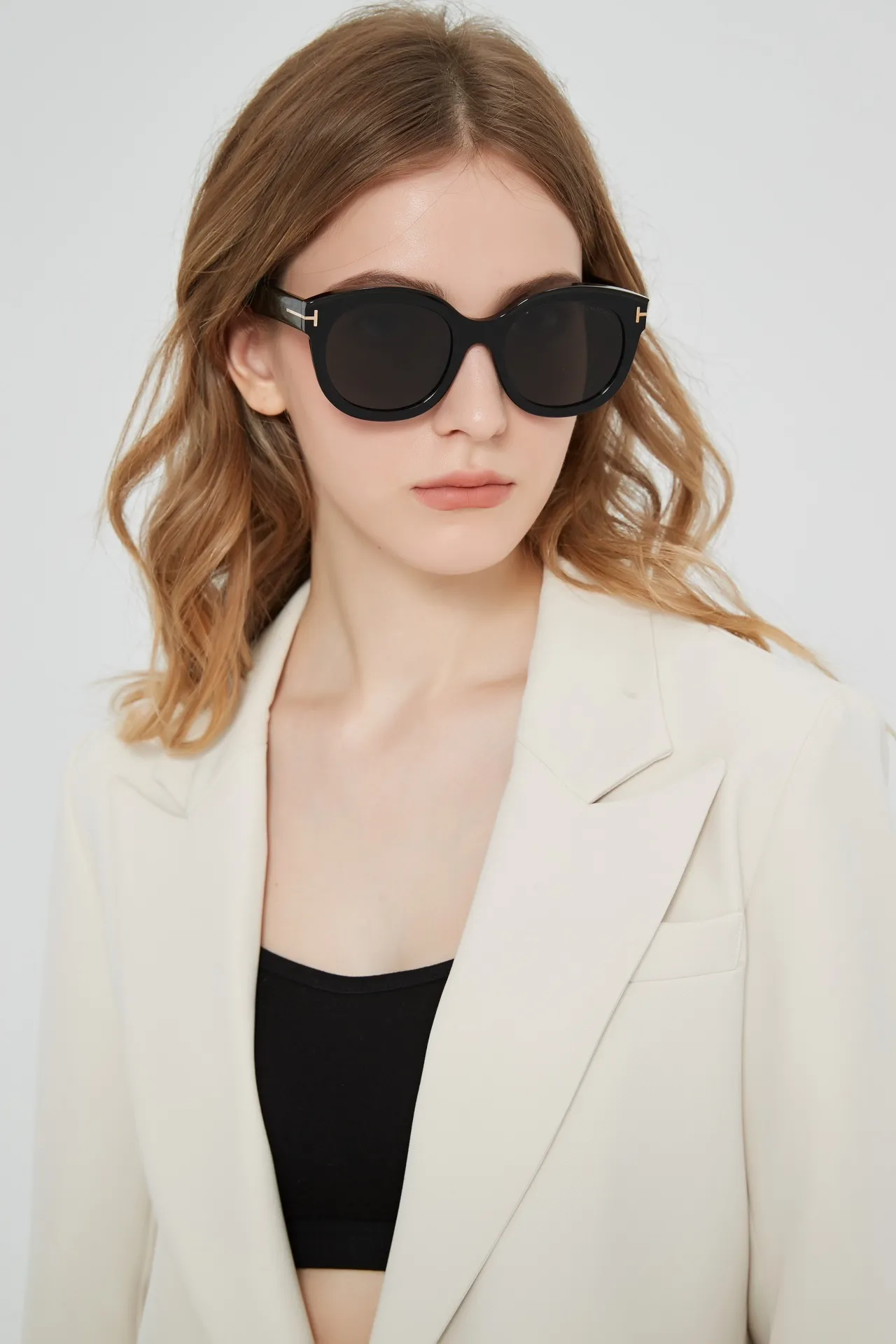 Black Gold Cat-Eye Silhouette Thick Frame Sunglasses 9