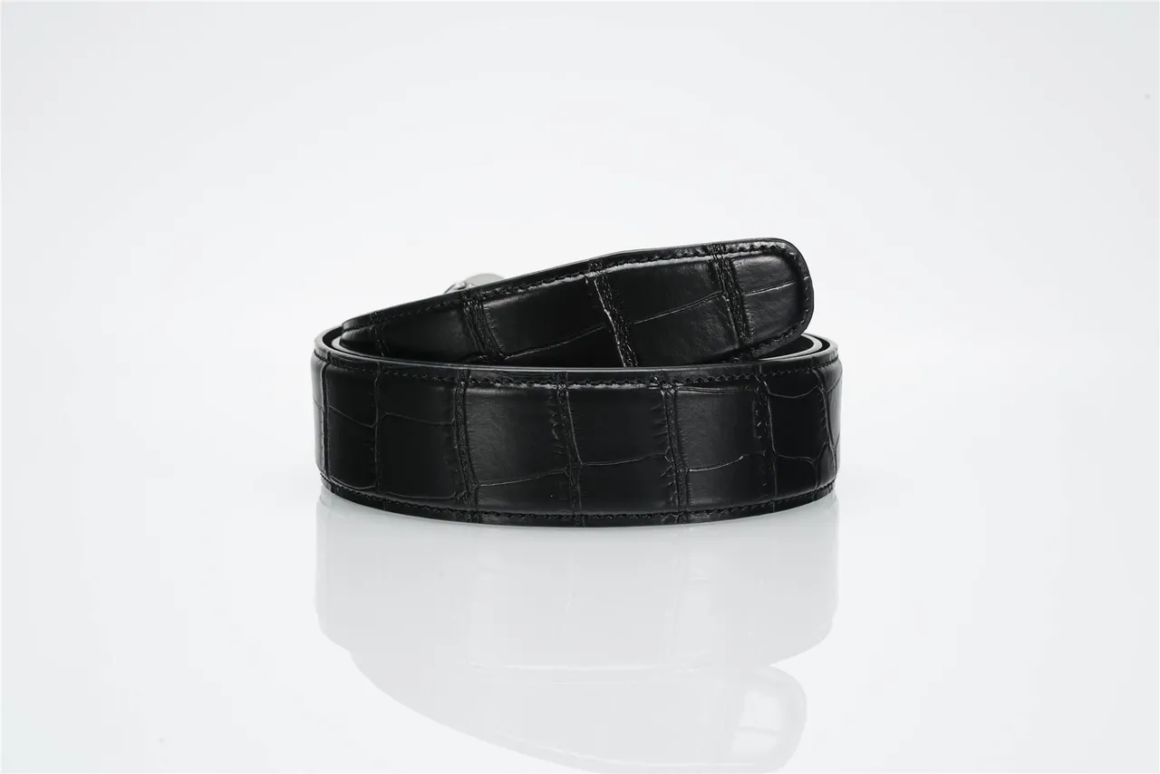 Black Gold Crocodile-Embossed Eagle Head Buckle Leather Belt 3