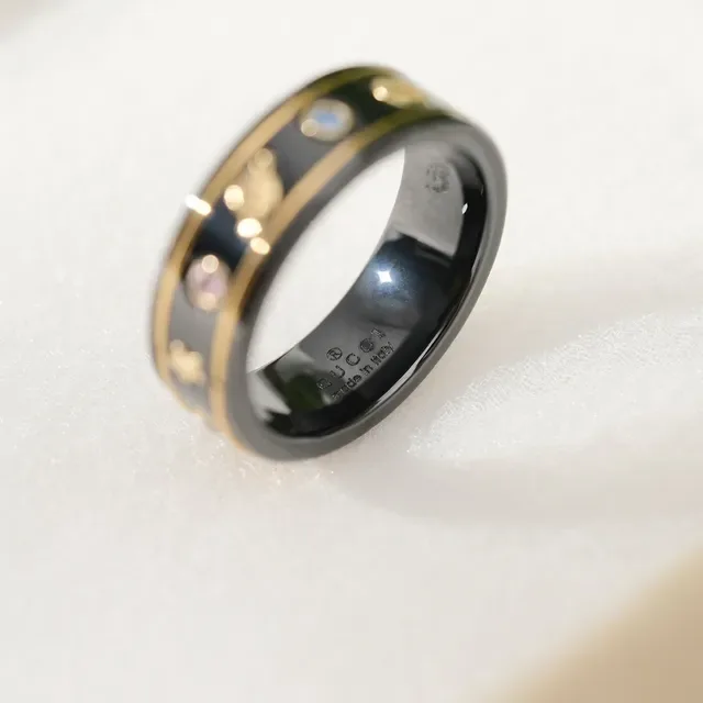 Black Gold Enamel Band Inlay Trim Ring 2