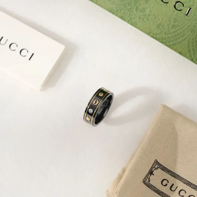 Black Gold Enamel Band Inlay Trim Ring 5