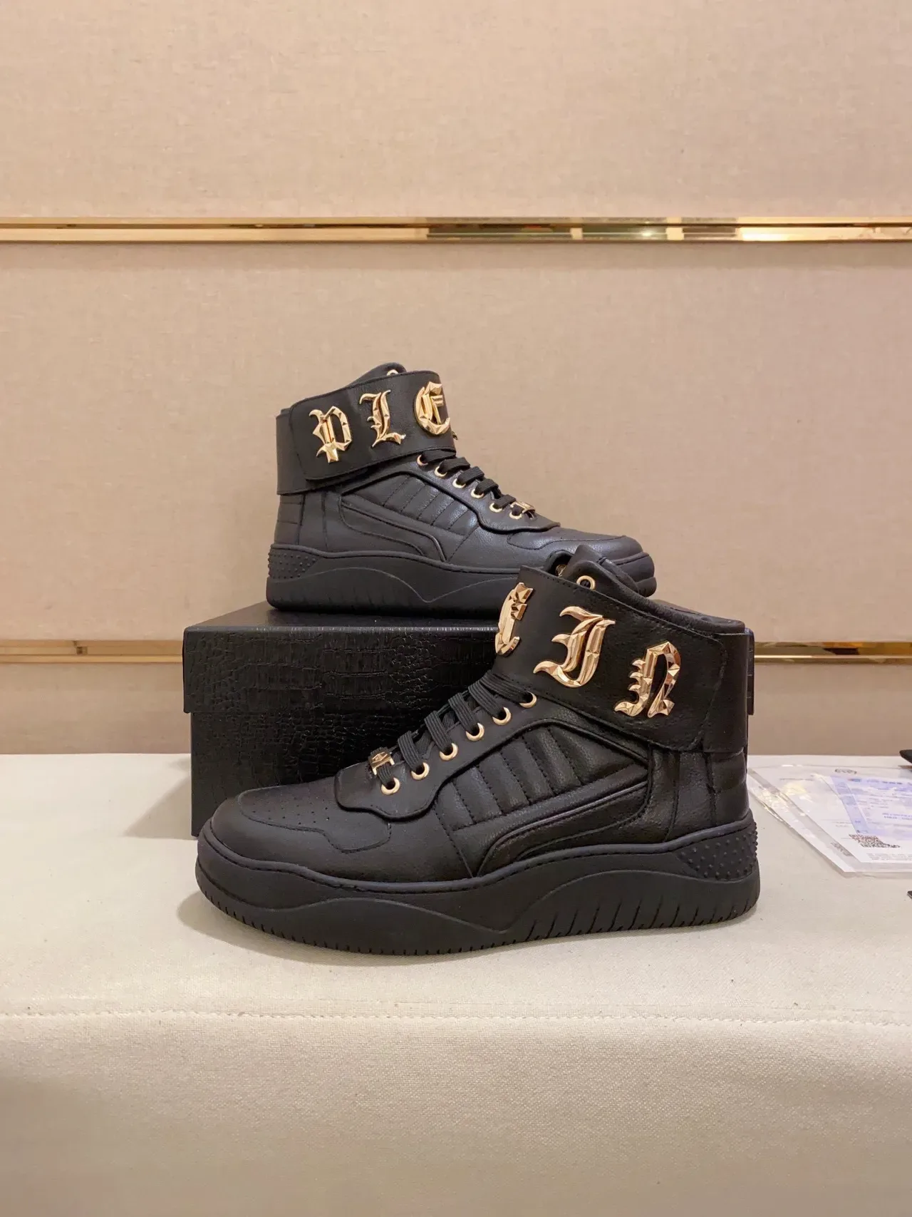 Black Gold High-Top Leather Sneakers 4