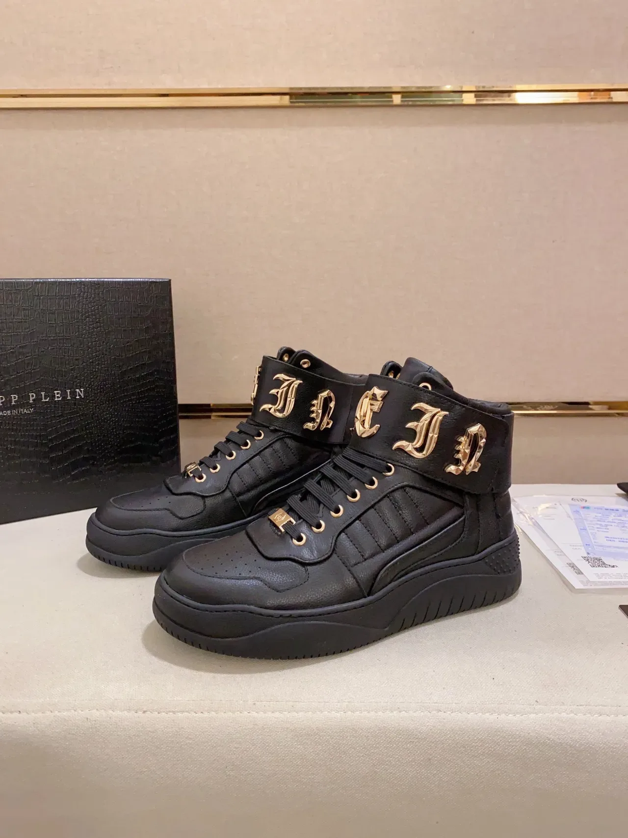Black Gold High-Top Leather Sneakers 8