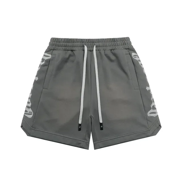 Black Graphic-Print Drawstring Waist Shorts 5