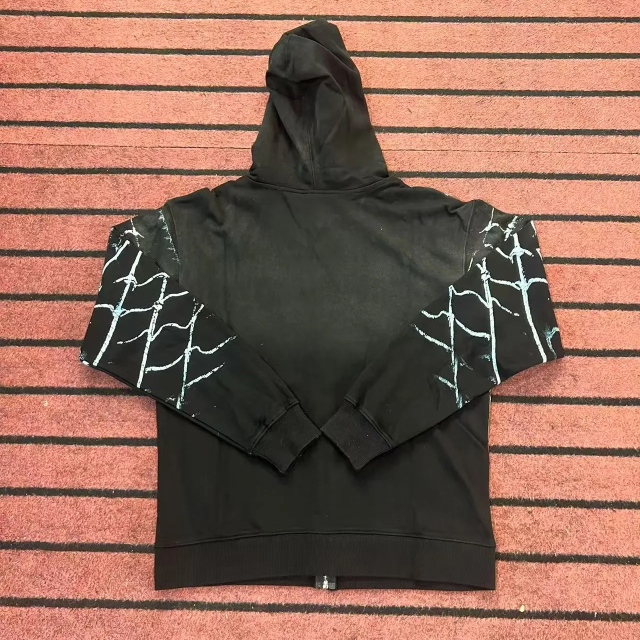 Black Graphic Spider Web Print Full-Zip Hoodie 4