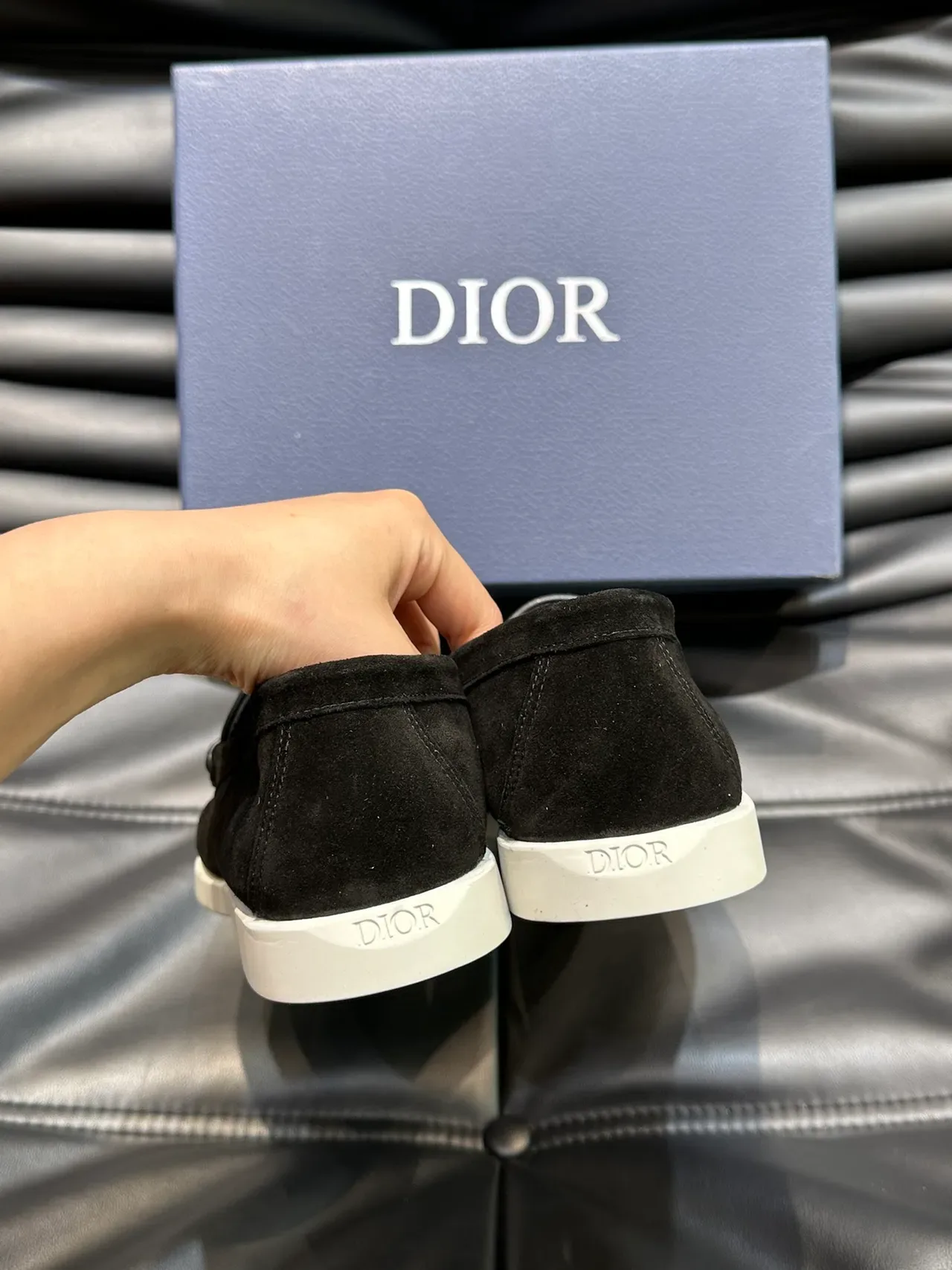 Black Gray Suede Upper Textured Vamp Loafer 3