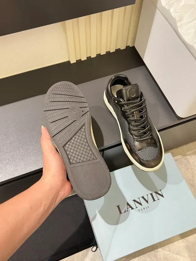 Black Leather and Mesh Panel Lifestyle Sneakers 4