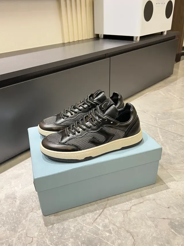 Black Leather and Mesh Panel Lifestyle Sneakers 5