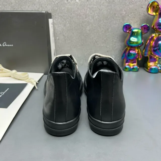 Black Leather Cap-Toe Strap-Lace Sneakers 4