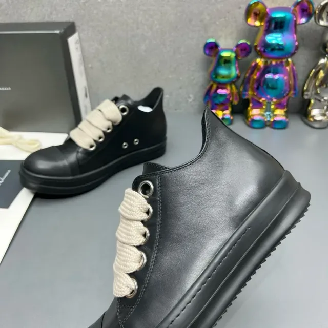 Black Leather Cap-Toe Strap-Lace Sneakers 7